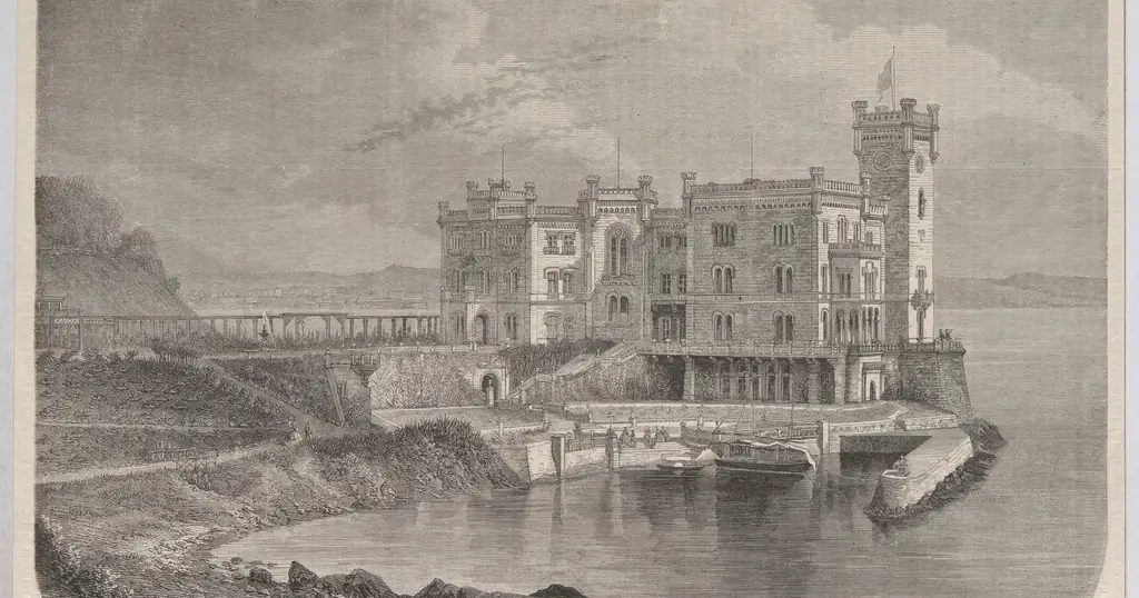 Incontri sesso Trieste: incisione ottocentesca del castello di Miramare