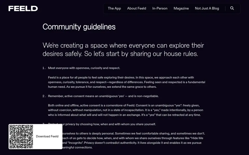 Recensione Feeld: le linee guida della community su feeld.co con la regola sul consenso attivo